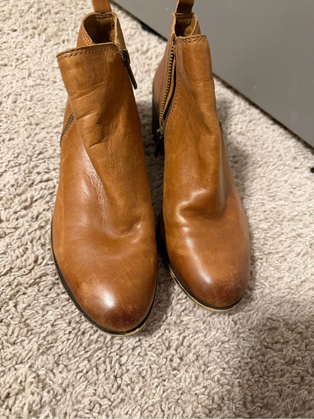 Women’s Lucky Brand Tan Leather Ankle Boots with Side Zip